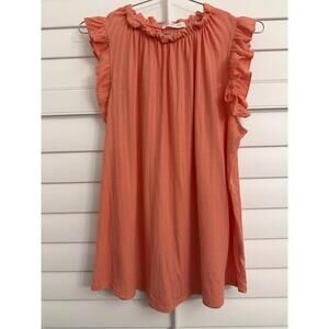 Ces Femme coral sleeveless top with ruffle trim size Large